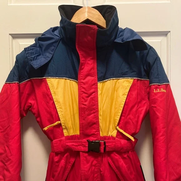 Vintage L.L. Bean Red and Yellow Kids Ski Snow Snowmobile Suit, size S - Picture 1 of 8